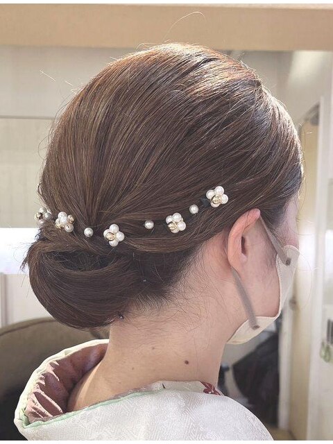 着物ヘアセット 大人上品控えめボブシニヨンアップヘア