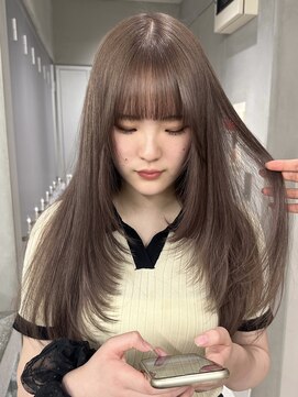 サイン 渋谷(SIGN) 黒髪グレーベージュレイヤーロング前髪パーマ