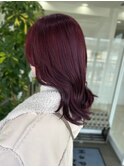 レイヤーカット 暖色カラー チェリーレッド