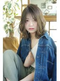 くびれヘア韓国風巻きアプリコットオレンジ夏ハイライトカラー