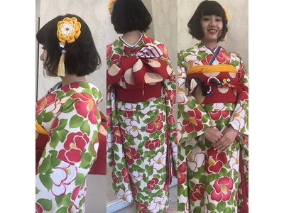 冠婚葬祭　ヘアメイク着付け着物きていても走れるほどの着付け