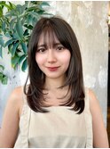 内巻きレイヤーロング顔周りブリーチなしカラー簡単スタイリング