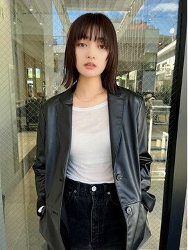ミンクス 原宿店(MINX) レイヤーカット ウェットヘア オリーブベージュ 大人ヘア 原宿