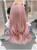 ピンクアッシュカラーロングデザインカラー無造作カール
