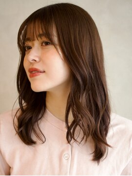 ガーデンヨコハマエスト(GARDEN YOKOHAMA est) デジタルパーマ　巻き髪　ミディアム　ベージュ　前髪カット