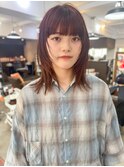 ブリーチなしピンクバイオレットミディアムレイヤー前髪あり