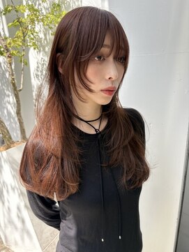 サンプラス(san+) 【マユコ】ストレートミディアムロングレイヤーカットココア