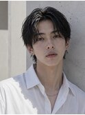 毛流れハンサムショートセンターパートメンズ黒髪爽やか