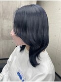 ネイビー ブルーブラック デザインカラー くびれヘア