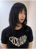 前髪パーマアッシュカラーレイヤーロンググレーベージュ[大宮]