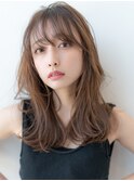 大人かわいい前髪セシルカットココアブラウンフリンジウェーブ