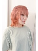 ケアブリーチハイトーンピンクカラーレイヤーウルフボブカット