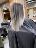 バレイヤージュ、ハイライト、レイヤーロング、グレーベージュ