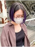 ミニボブ　紫　パープル　派手髪　ボブ　毛先カラー