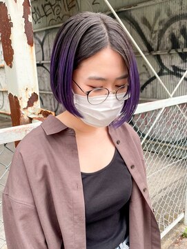 トゥコ(tuco) ミニボブ　紫　パープル　派手髪　ボブ　毛先カラー