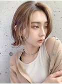 ハイライト/タッセルボブ/グレージュ／美髪フェイスレイヤー