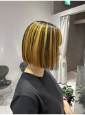 イエローアンブレラカラー ダブルカラーインナーカラーボブ 成増