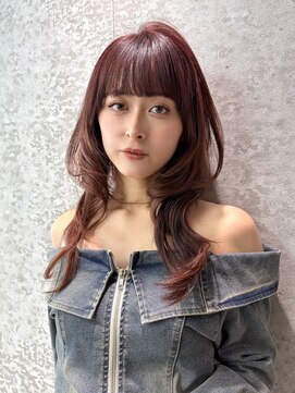 グロー オオミヤ アネックス 大宮(GLROW OMIYA ANNEX) フォワード巻きコテ巻きヘアワインレッド韓国ヘア