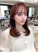 20代30代/小顔レイヤー/ワンホンレイヤー/ピンクベージュ/前髪