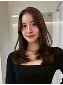 顔周りレイヤーカットくびれヘアミルクティーベージュカラー韓国