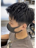 【ダウンパーマ】束感ショート ツーブロック ブルーブラック