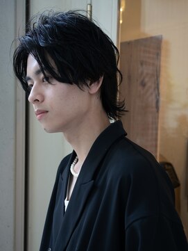 ネイビー(NAVY) ニュアンスパーマウルフセンターパート