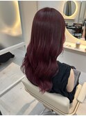 チェリーレッドカラー10代20代艶髪ロングヘアブリーチなし