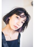 耳かけワンレンニュアンスボブ/アッシュブラック