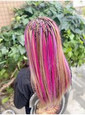 【派手髪】beige × vivid pink × purple　blaze【エクステ】