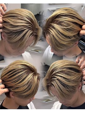 ステラ(STELLA) メンズ/バレイヤージュ/センターパート/ブリーチ&ダブルカラー