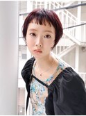 チェリーレッド/ぱっつん/オン眉/レイヤーショート/センター北