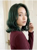アッシュグリーン/ダブルカラー/ミディアム