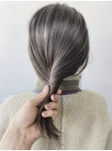 ミルクティーアッシュハイトーン透明感グレージュ極細ハイライト