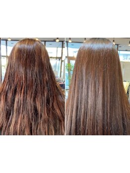 ファボンを組み合わせた縮毛矯正！髪を傷めず、潤いをつくり“なおす”輝髪磁気プラチナアイロンを使用