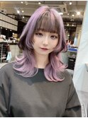 10095秋色ピンクヘアーラベンダーパープル透明感インナーカラー