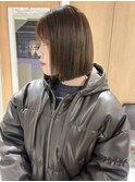久保田)艶カラー切りっぱなしボブ暖色ブラウン顔まわりカット
