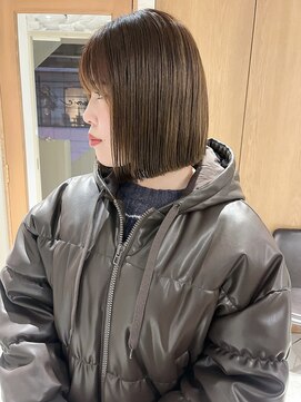 ラミエ バイ メルト 吉祥寺(lamie by melt) 久保田)艶カラー切りっぱなしボブ暖色ブラウン顔まわりカット
