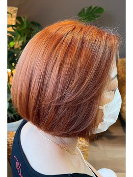 ヘアーサロン プアメリア(Puamelia) 小顔前髪なしボブ明るめオレンジブラウン艶カラータンバルモリ