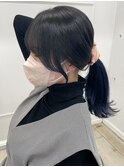 【韓国サイドバング×ディープネイビー】小顔カット　くびれヘア