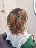 編み込みハーフツイン/梅田ヘアセット