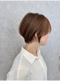 小顔見せショートベージュカラーブリーチしない透明感カラー