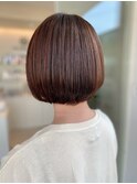 赤味が出ないオリーブブラウン すっきりミニボブ