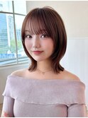 大人シースルー前髪面長ミディアムレイヤー20代30代40代
