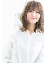 ミック ヘアアンドビューティー 大山店(miq  Hair&Beauty)&nbsp;ミックスカール×斜めバングのゆるふわミディ