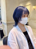 アソビ 表参道(ASOBI)&nbsp;ウルフカット　ブリーチダブルカラー　ネイビーブルー