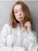 アプリコットオレンジ金髪かきあげボブパーマ309W上尾20代30代
