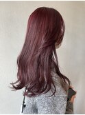 ブリーチなしのダブルカラーワインレッド