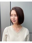 ナチュラルボブ20代30代40代ピンクベージュ前髪なしマチルダボブ