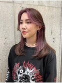 インナーカラーベージュ外ハネボブデザインカラーバングカラー