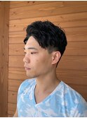 王道アップバングショート+メンズパーマ
